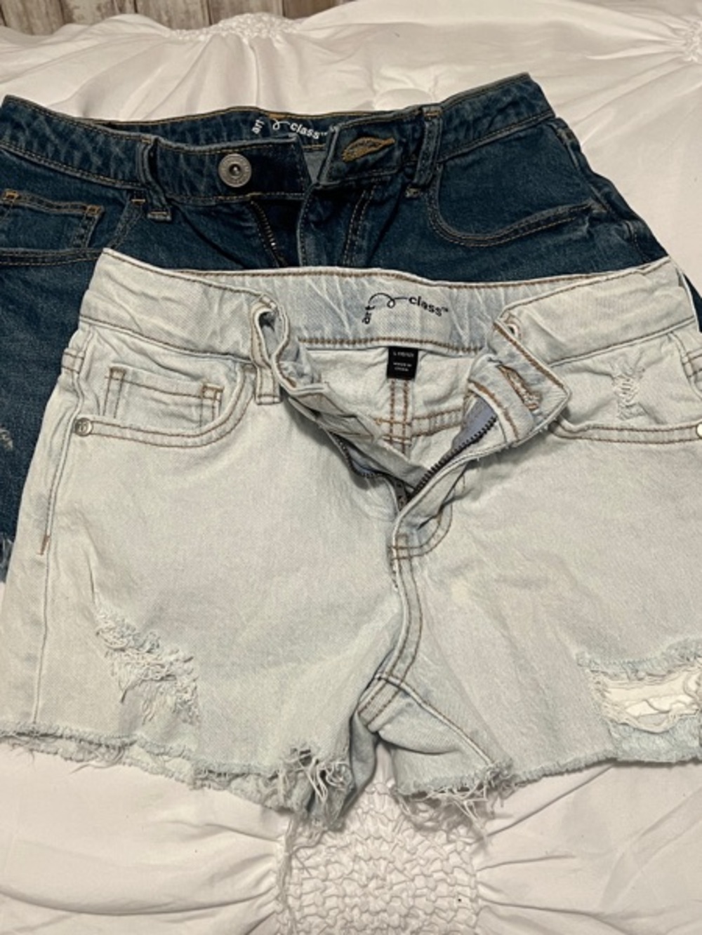 art class Two-Tone Distressed Denim Shorts - Light Blue & Dark Blue